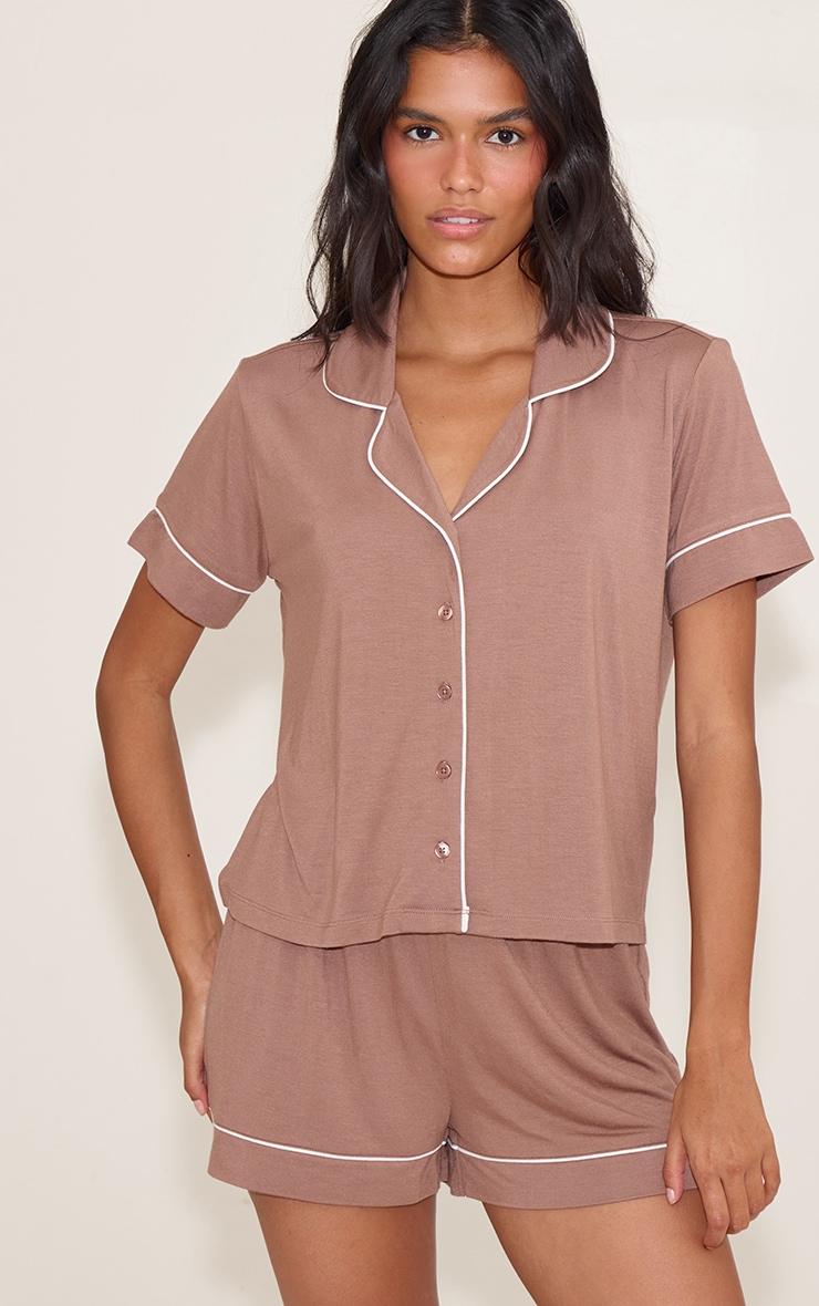 Mocha Modal Piping Short Pj Set Product Image