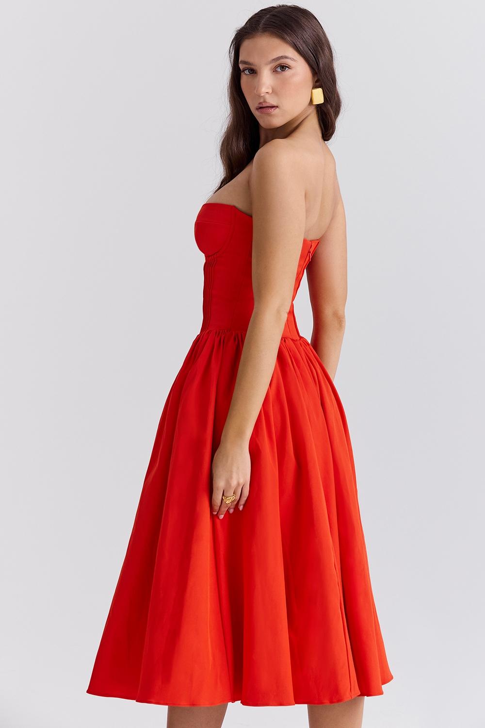 Elizabeth  italian tomato strapless midi sundress Product Image