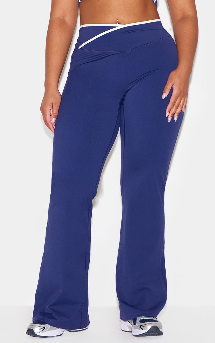 Navy Sculpt Binding Wrap Contrast Waist Yoga Pants Product Image