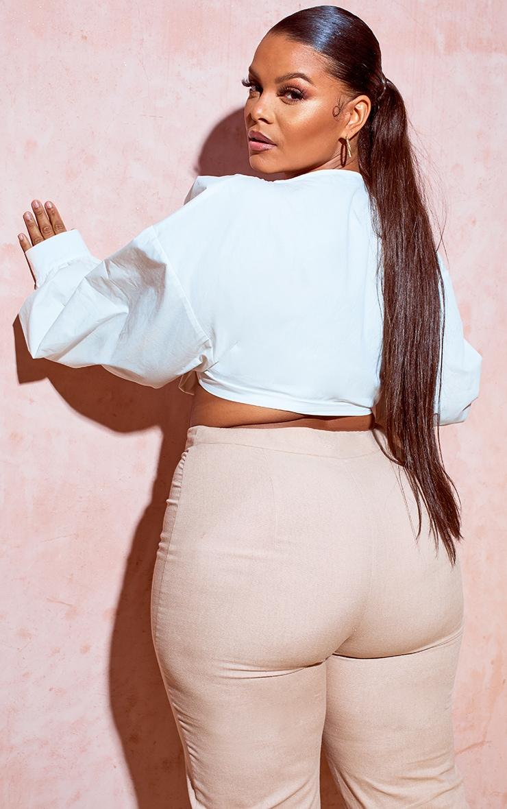 Plus White Tie Front Ruched Blouse Product Image