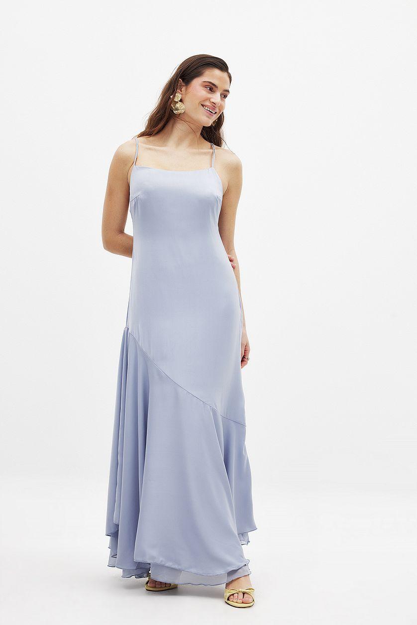 Satin Asymmetric Tier Slip Dress Product Image
