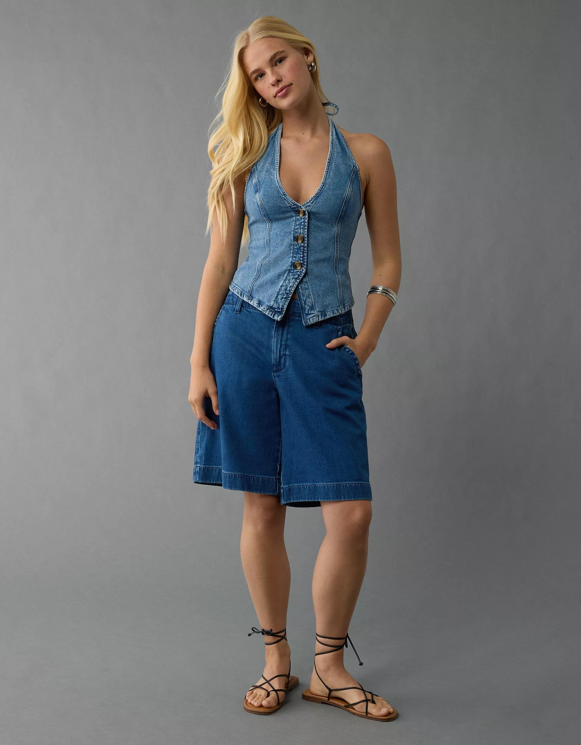 AE Denim V-Neck Halter Vest Product Image