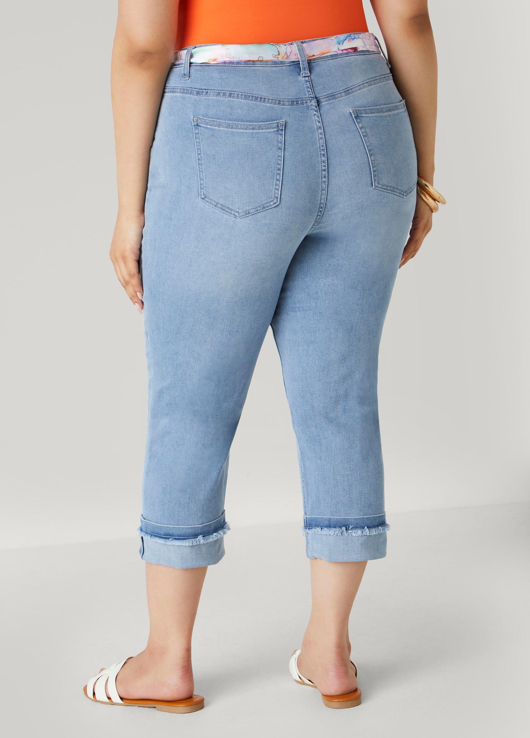 Plus Size Scarf Belt Denim Capris Ashley Stewart Product Image