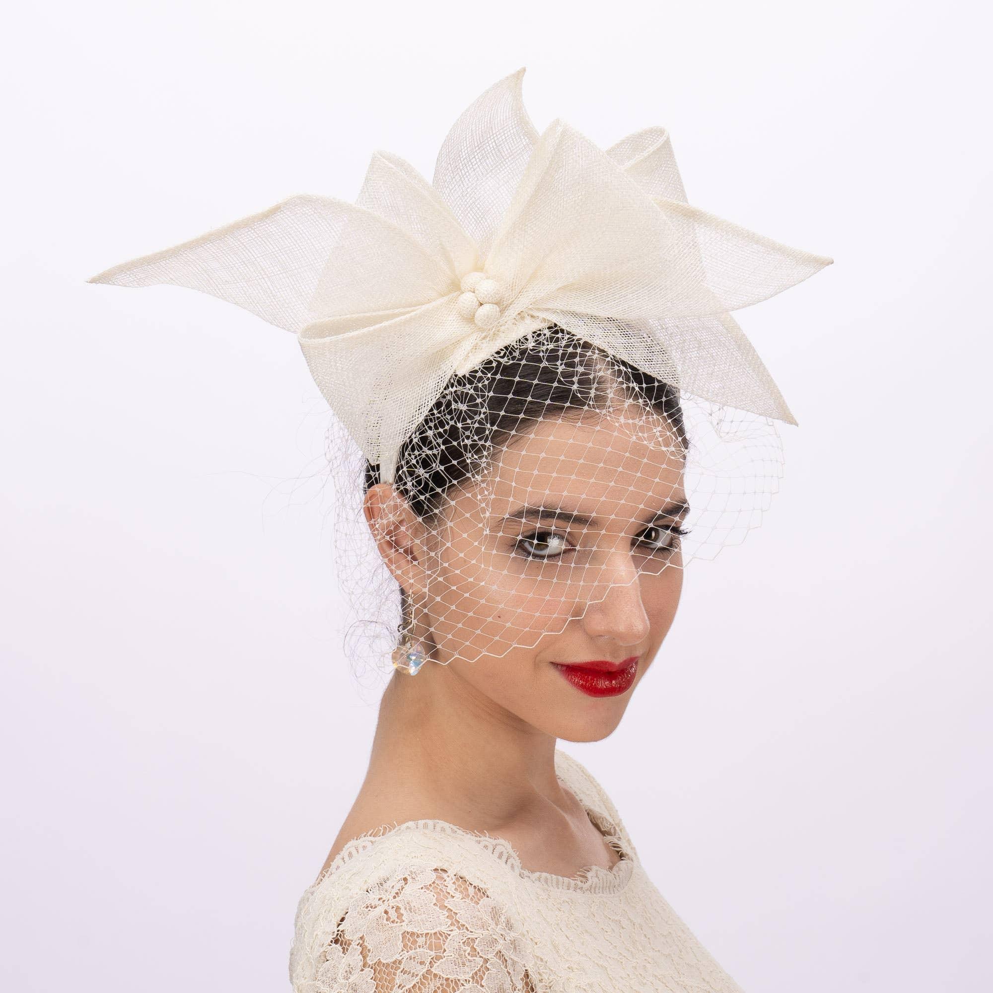 Large Sinamay Bow And French Veil Fascinator Product Image
