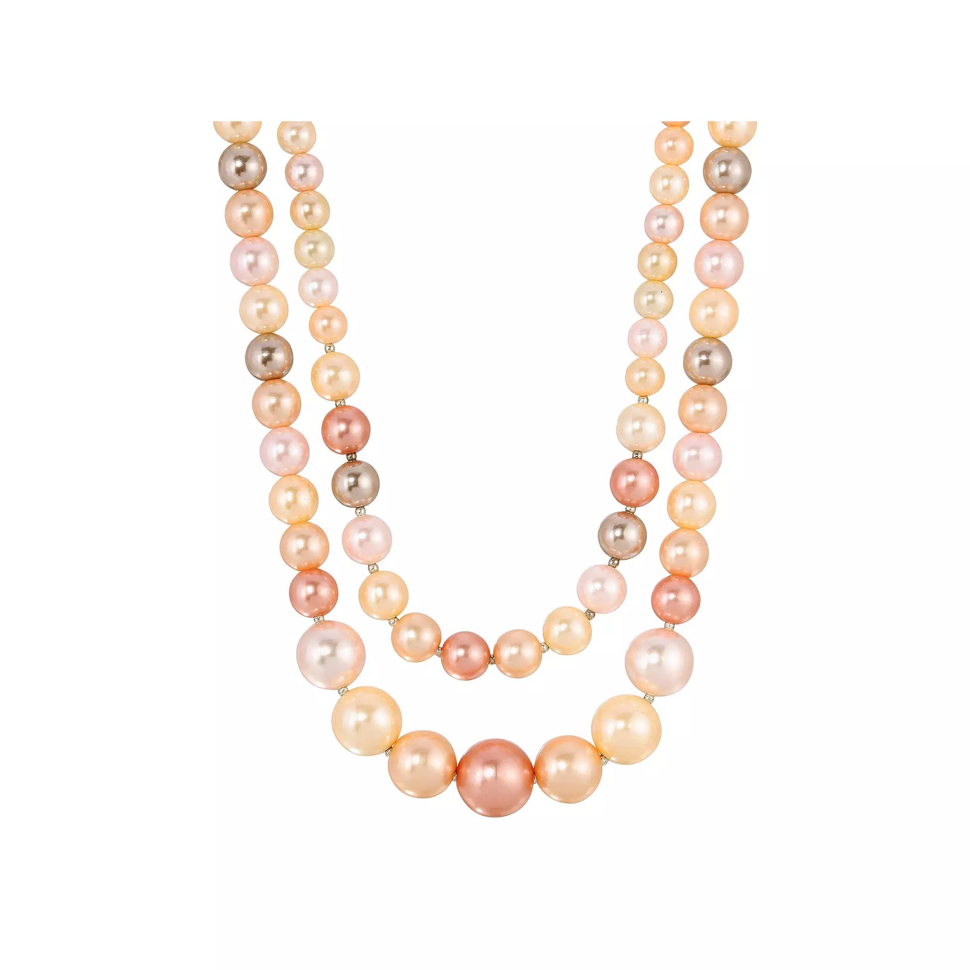 1928 Silver Tone Multi Color Simulated Pearl Necklace, Women's Product Image