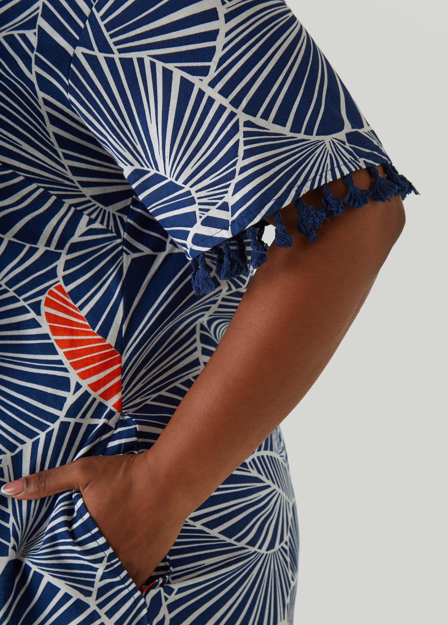 Tasseled Leaf Print Dress Product Image