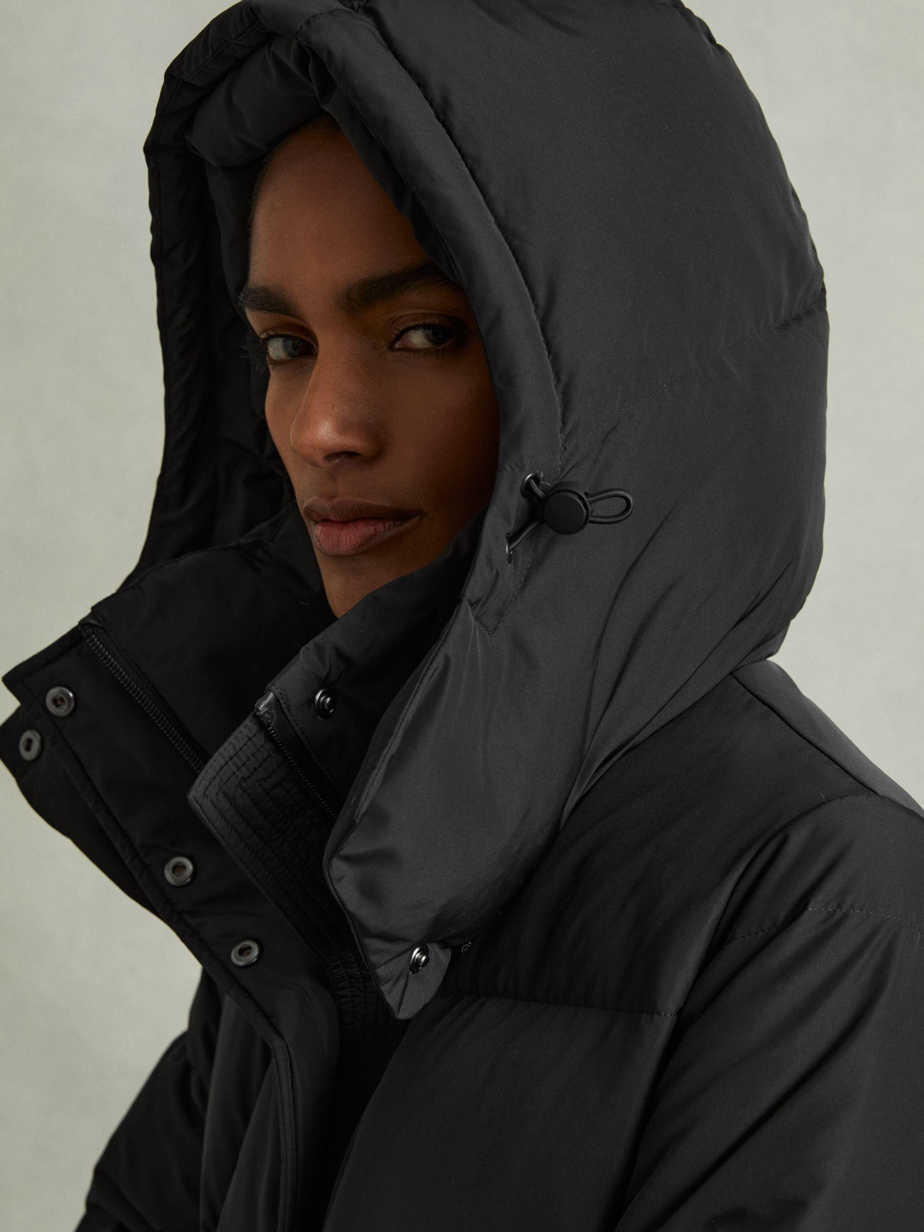 Petite Longline Hooded Puffer Coat in Black Product Image