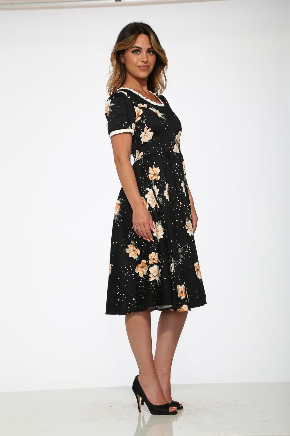 Black & Yellow Floral Swing Dress Product Image
