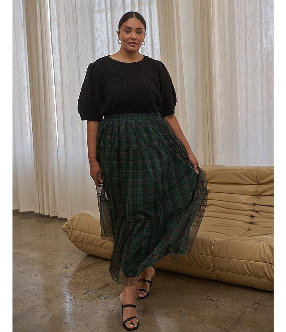 Sugarlips Plus Plaid Mesh Maxi Skirt Product Image