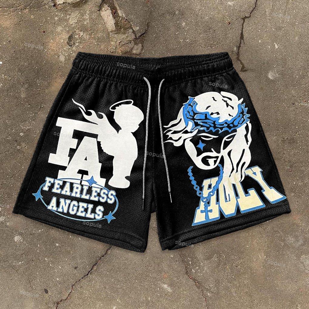 Vintage Fearless Angel Holy Jesus Graphic Basketball Mesh Shorts Product Image