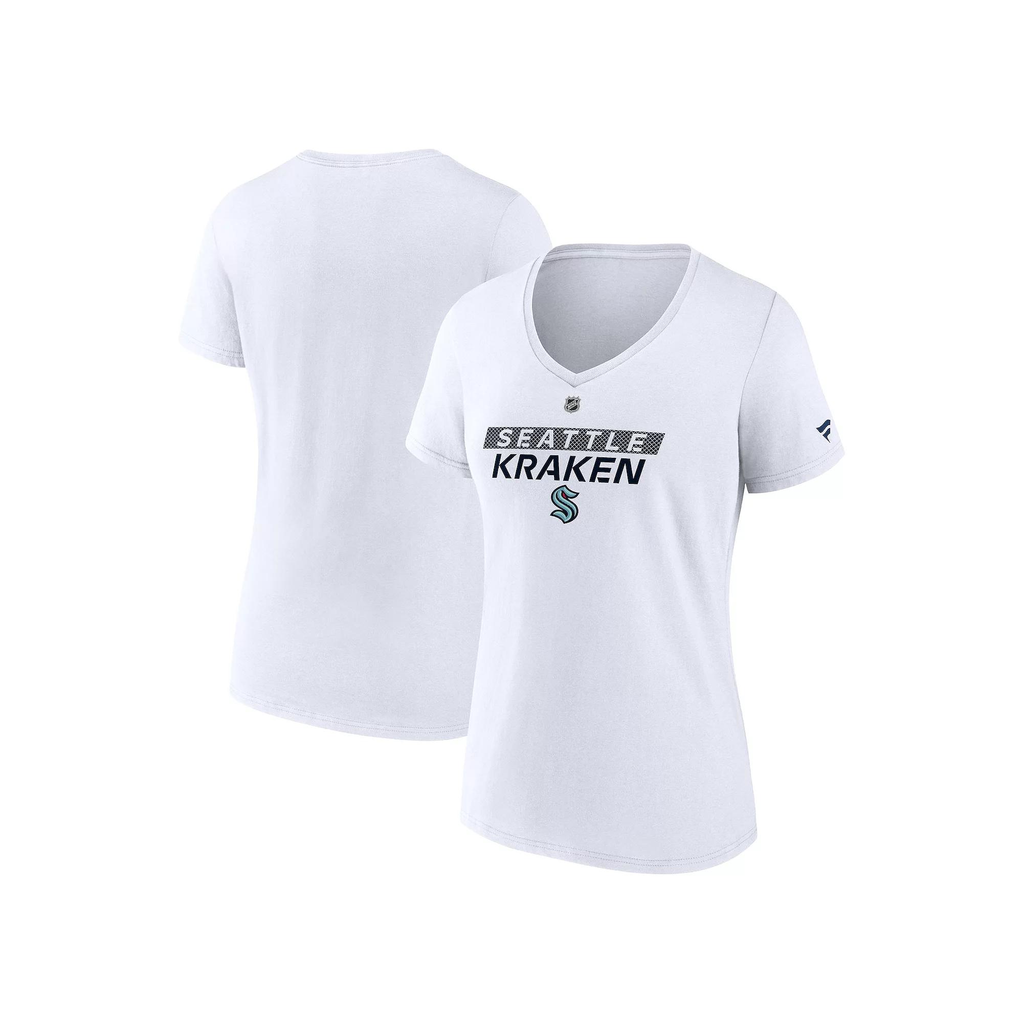 Women's Fanatics  White Seattle Kraken Authentic Pro Core Primary V-Neck T-Shirt, Size: 2XL, Krk White Product Image