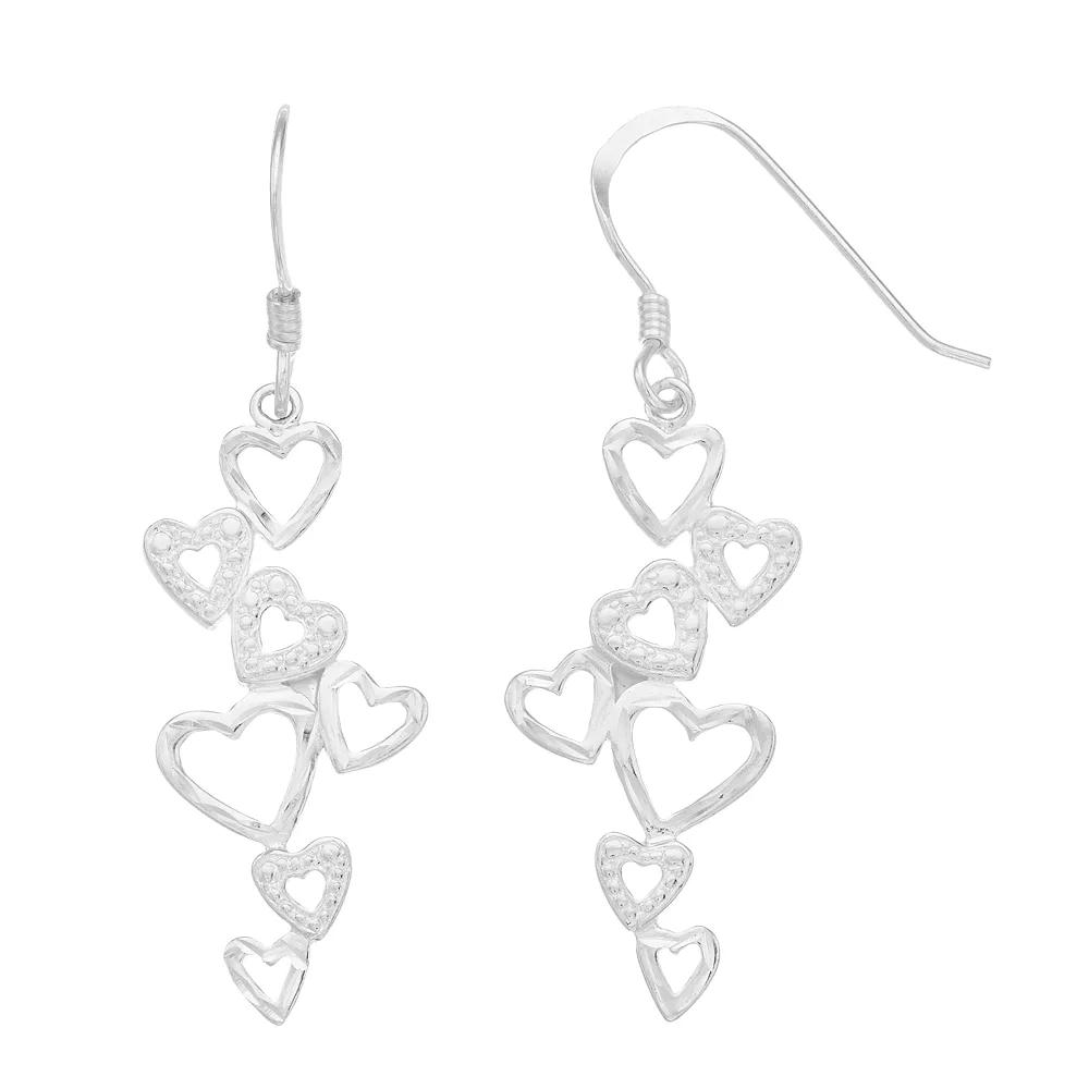 Sterling Silver Heart Cluster Dangle Earrings, Women's Product Image