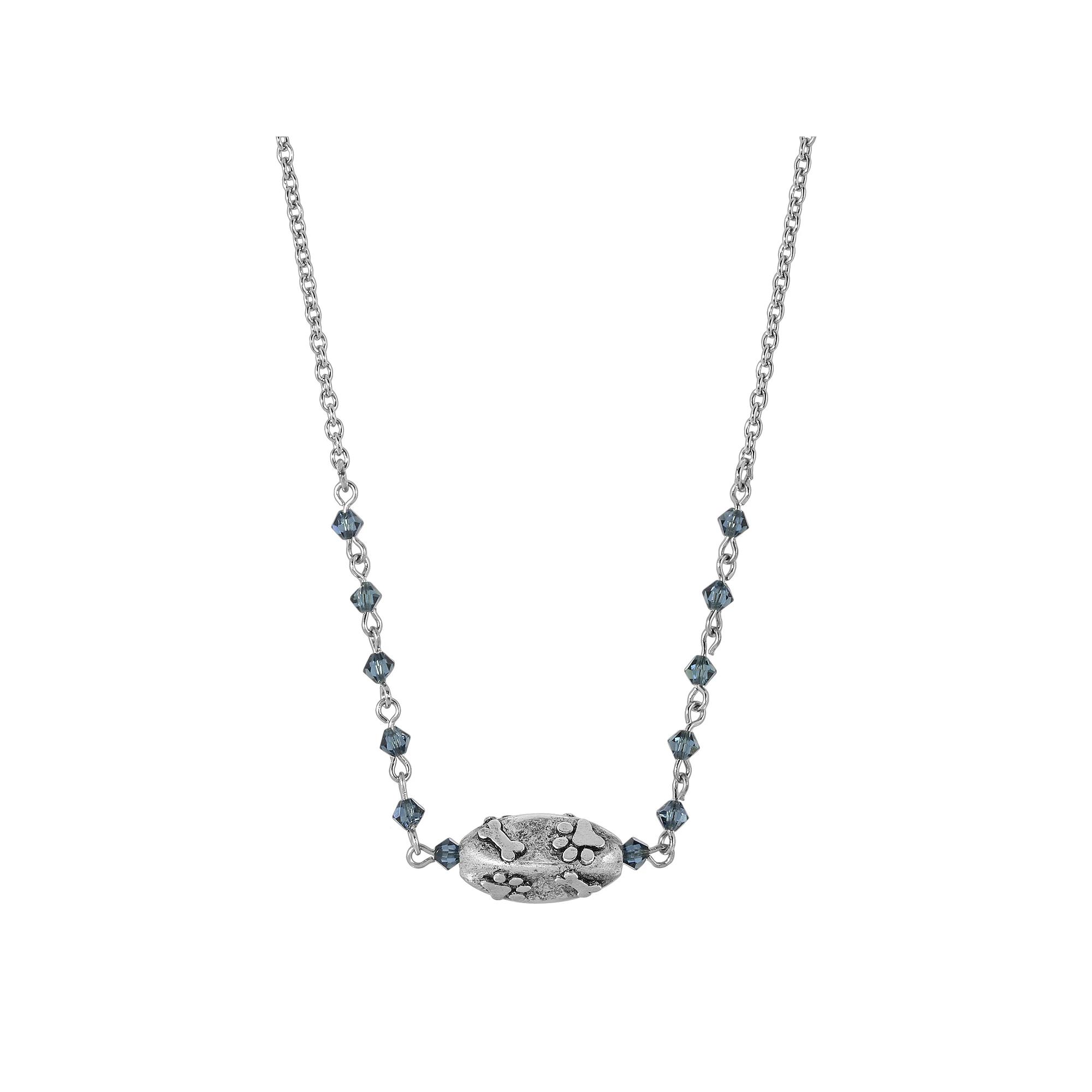 1928 Silver Tone Paw & Bone Bead Necklace, Womens, Blue Product Image