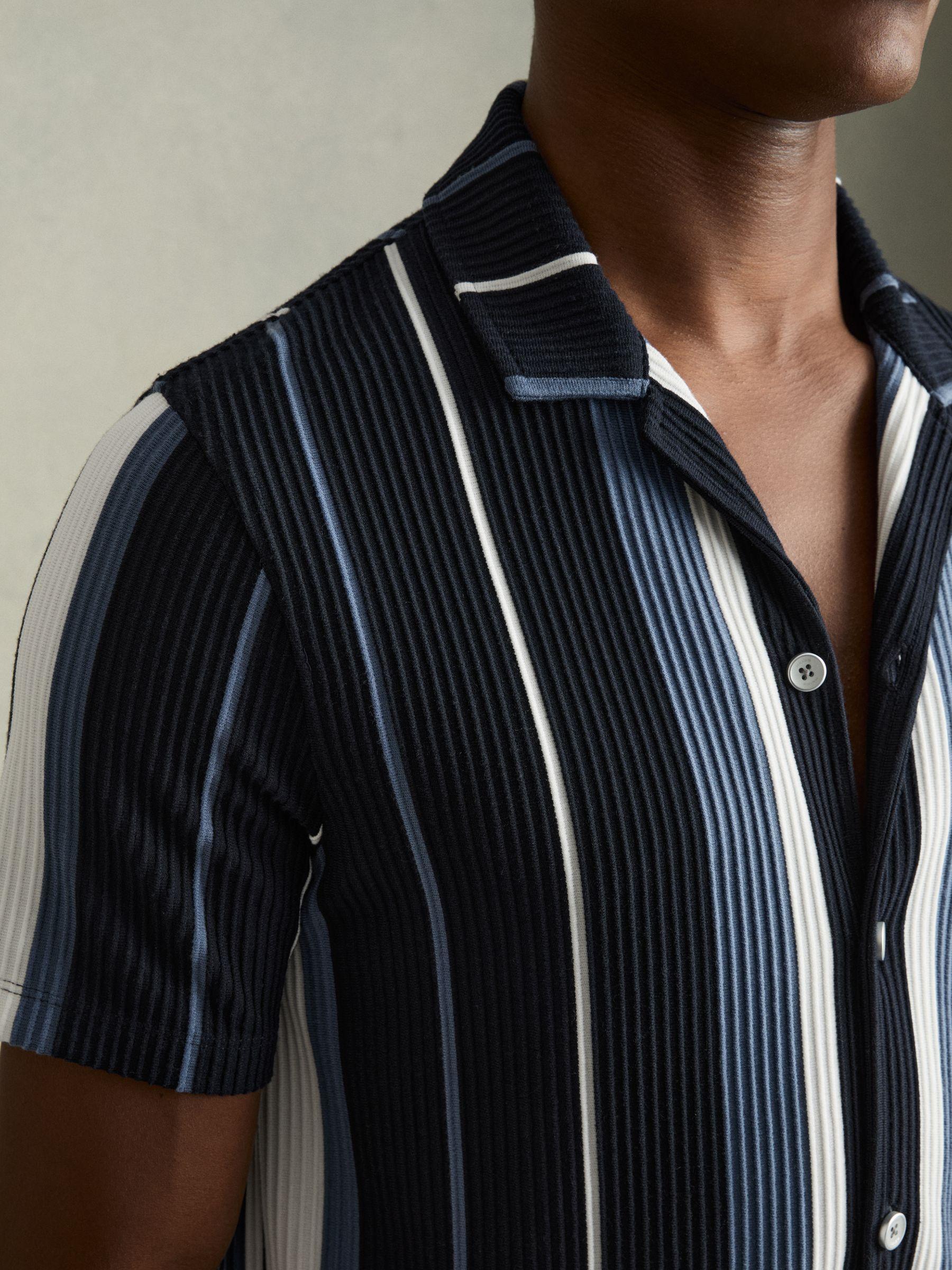 Striped Cuban-Collar Shirt in Navy Multi Product Image