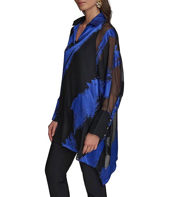 Donna Karan Brushstroke Burnout Spread Collar Long Sleeve Tunic Product Image