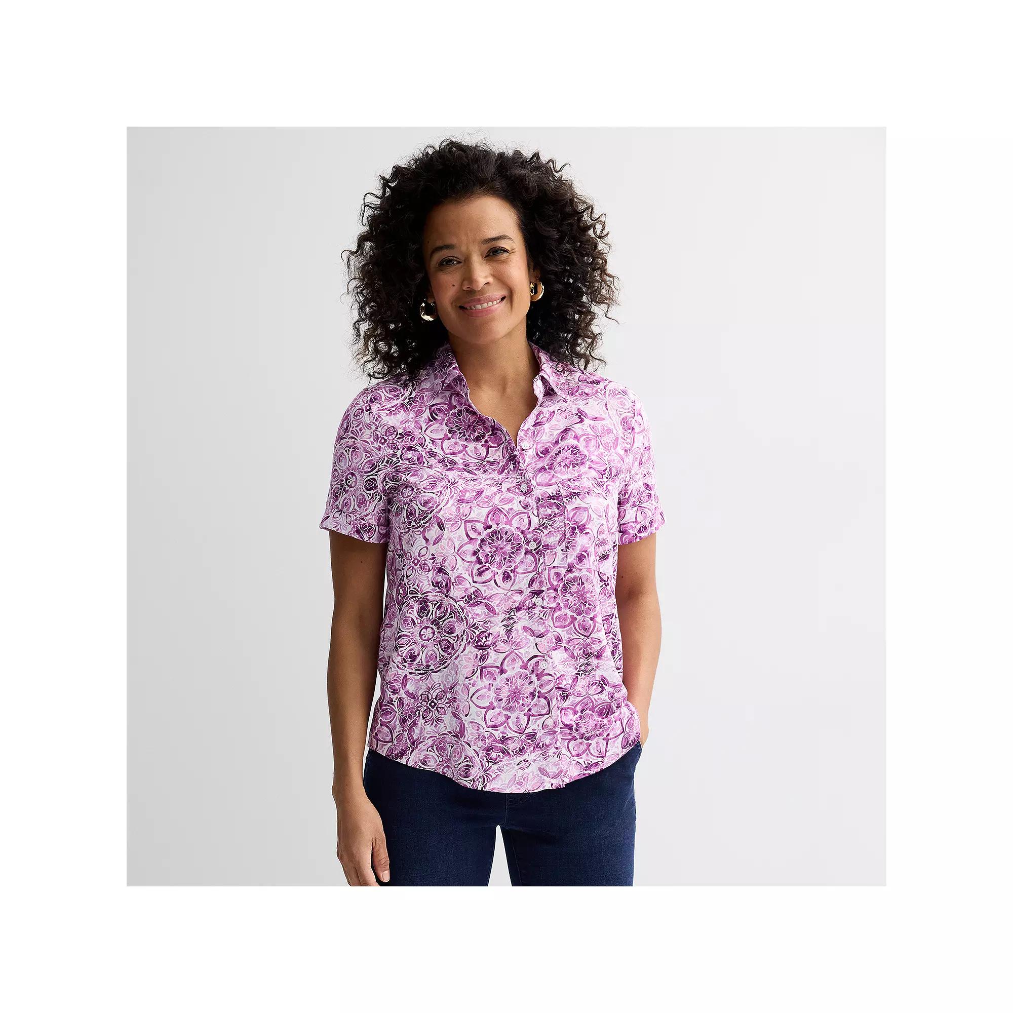 Women's Croft & Barrow® Camp Shirt, Size: XXL, Purple Watercolor Tile Product Image