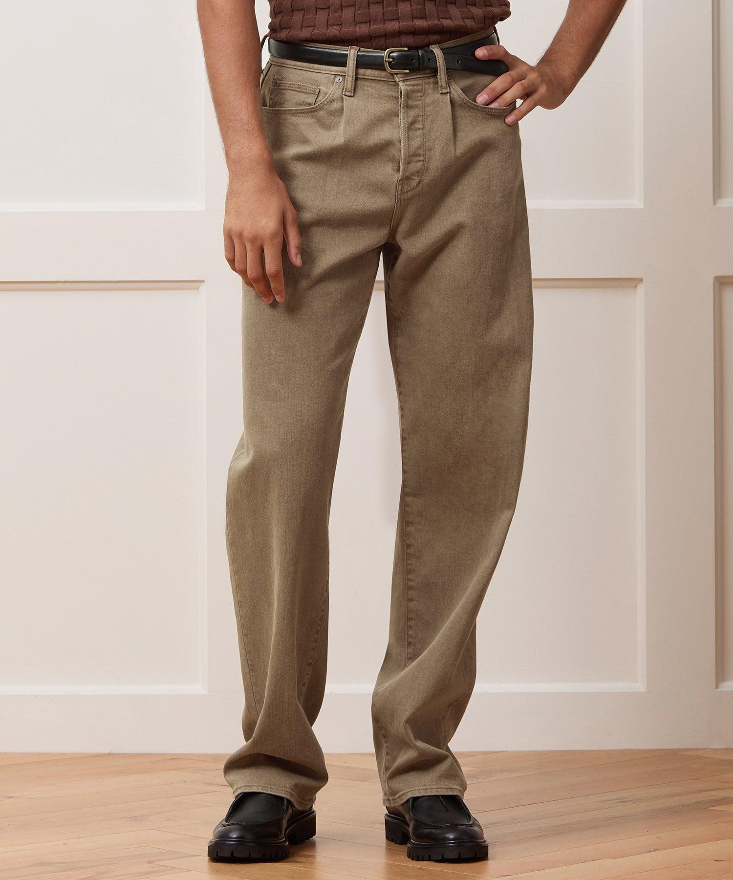 Relaxed 5-Pocket Pleated Jean in Light Brown Product Image