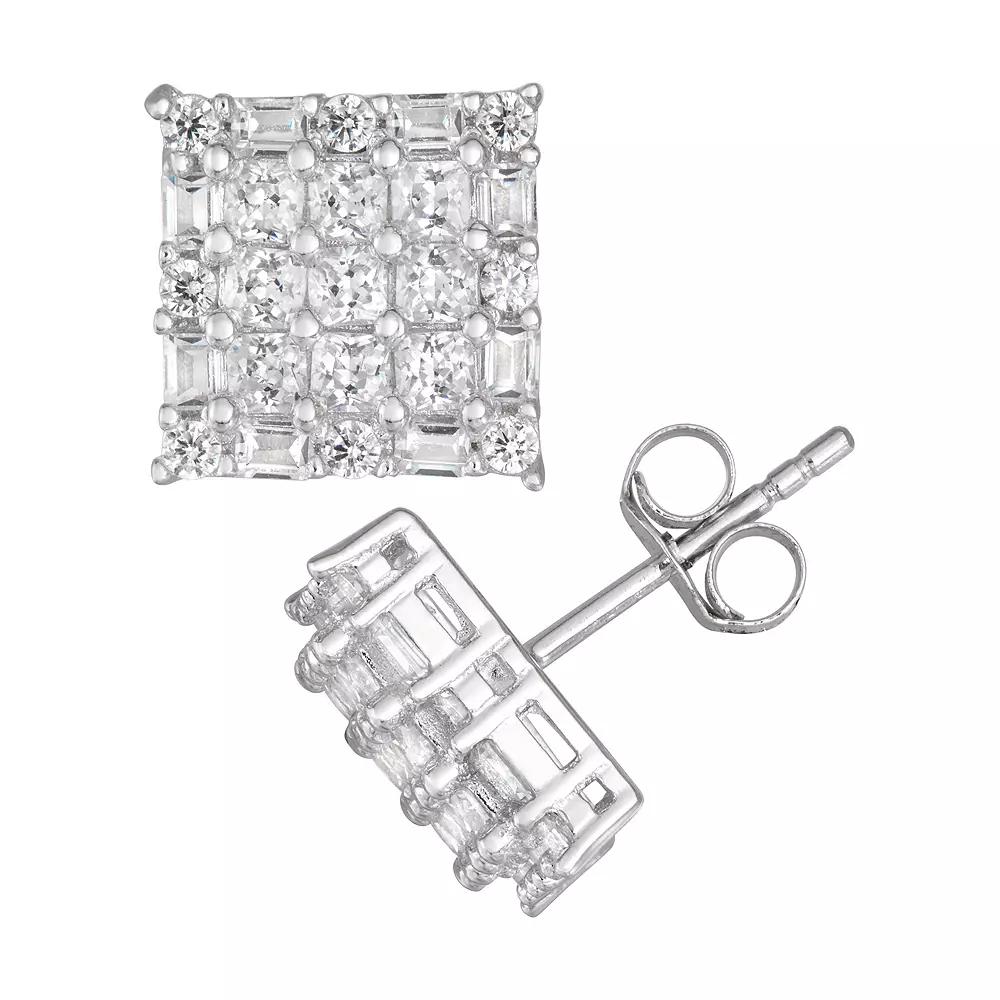 Designs by Gioelli Men's Square Sterling Silver Cubic Zirconia Stud Earrings, Silver Tone Product Image