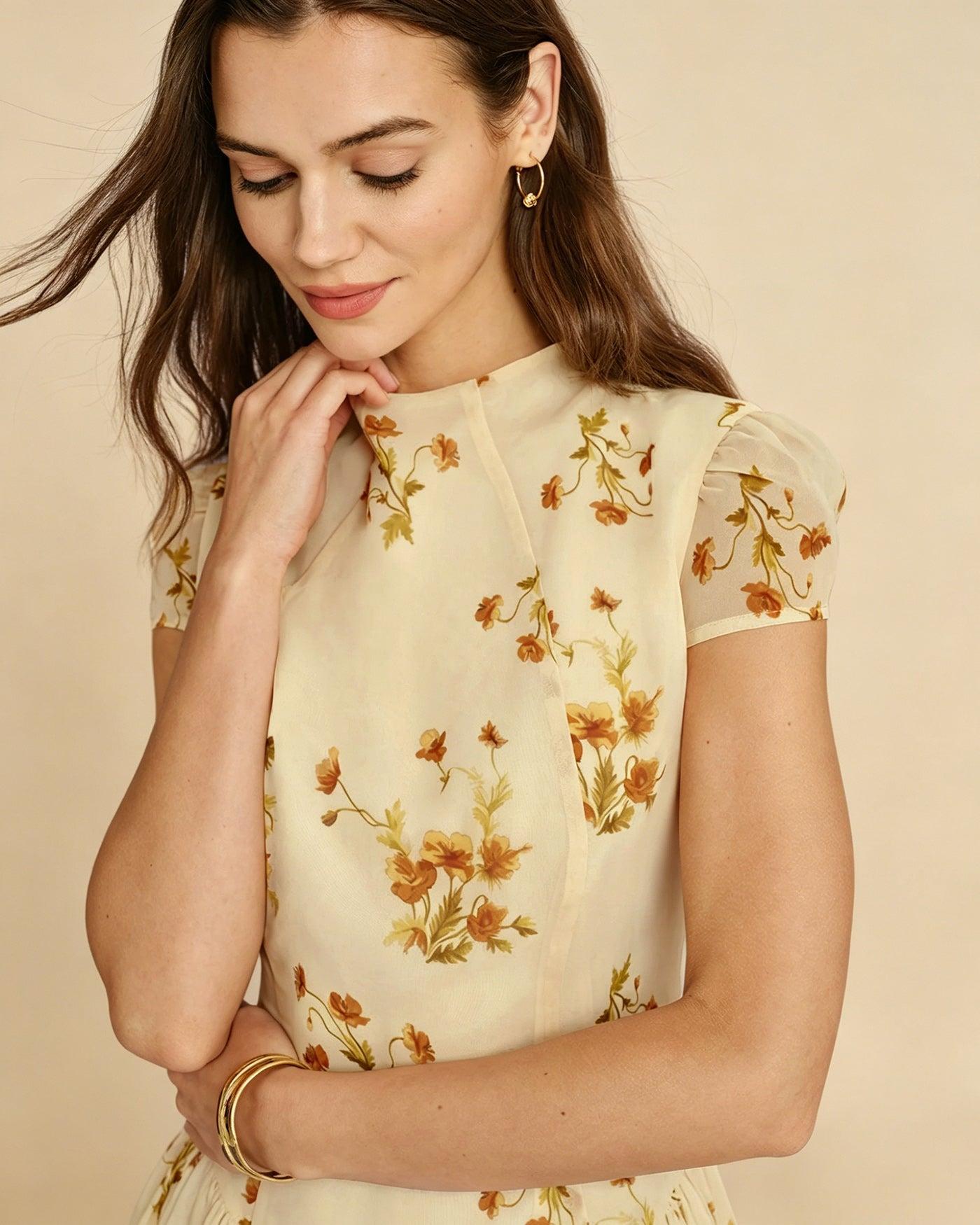 Light Yellow Turtle Floral Mini Dress Product Image