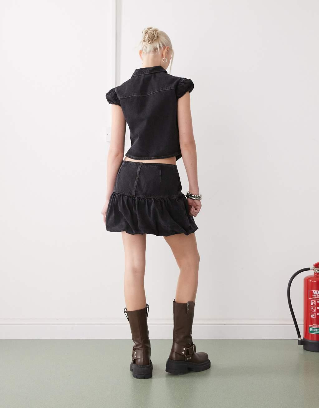 COLLUSION denim bubble skirt in black - part of a set Product Image