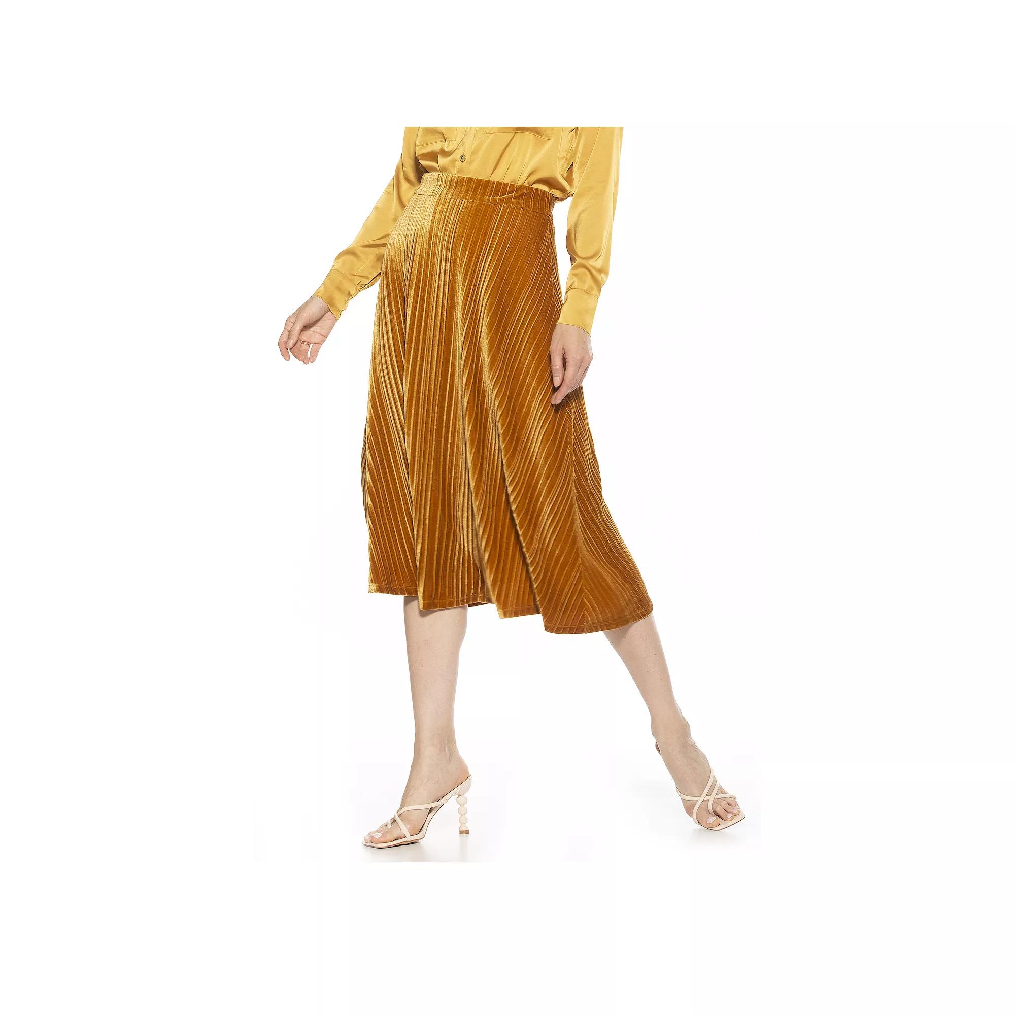 Women's ALEXIA ADMOR Alaina Pleated Velvet Midi Skirt,  Product Image