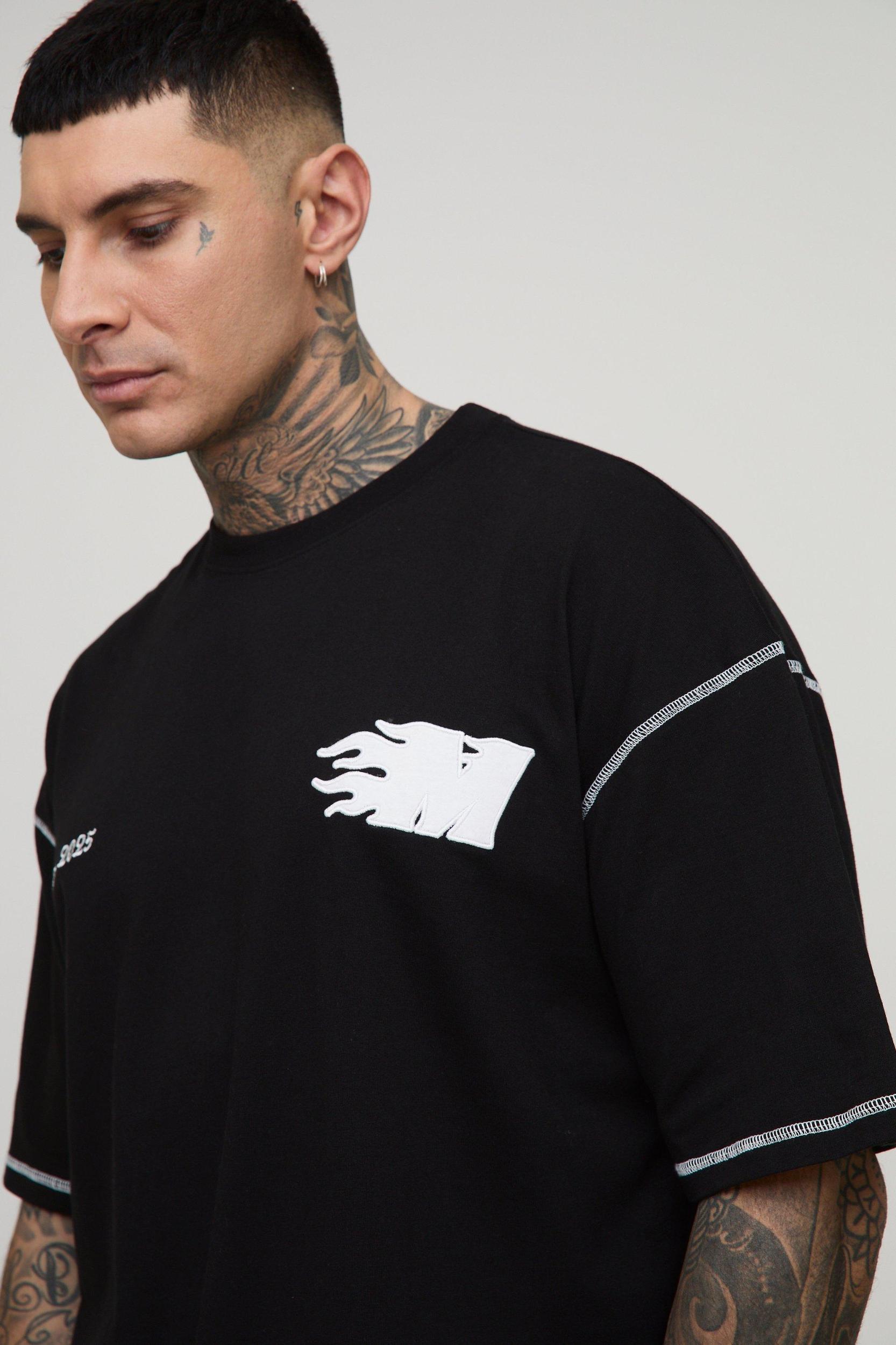 Tall Oversized Boxy Applique 13 Print T-Shirt & Short Set | boohooMAN USA Product Image