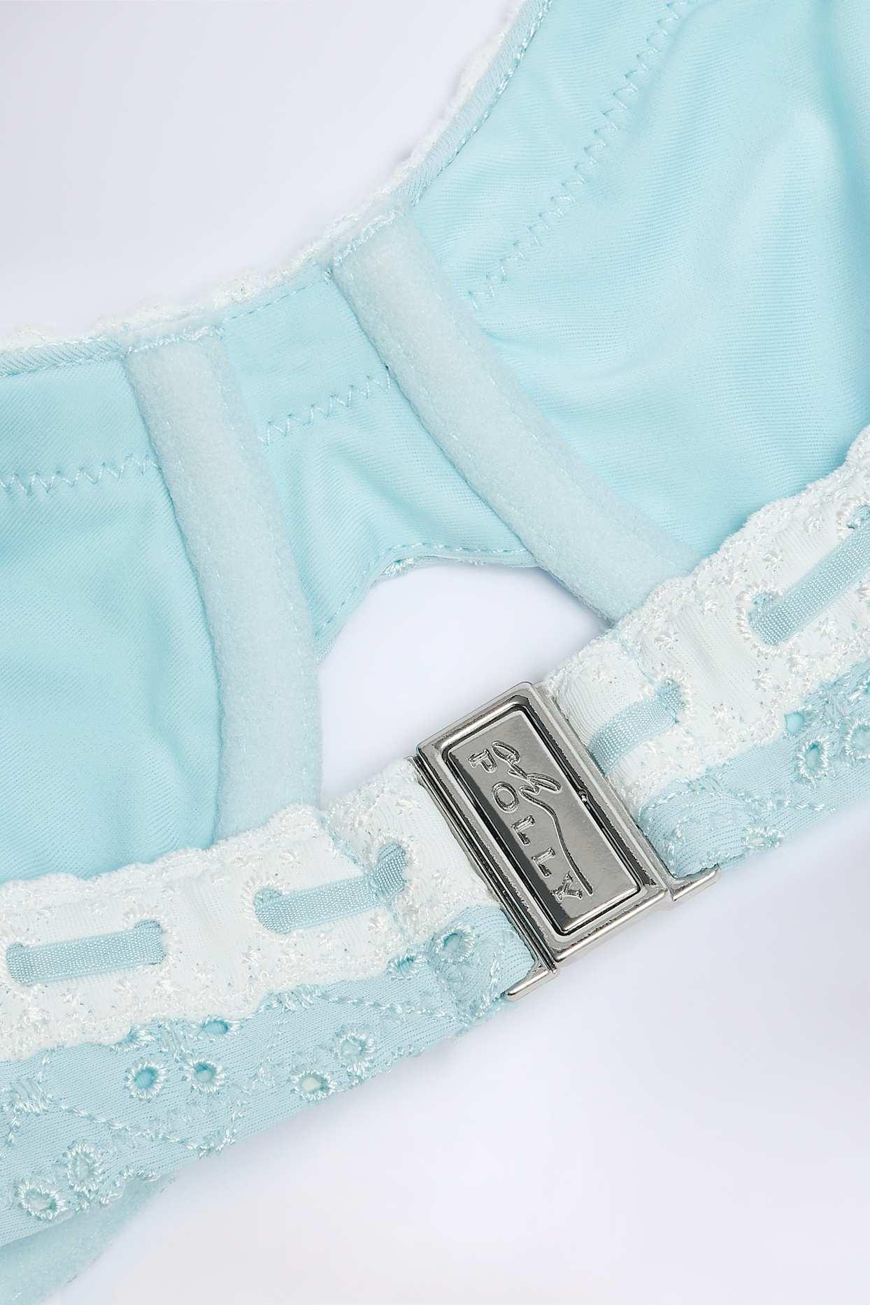 Broderie Anglaise Underwired Balconette Bikini Top in Powder Blue Product Image