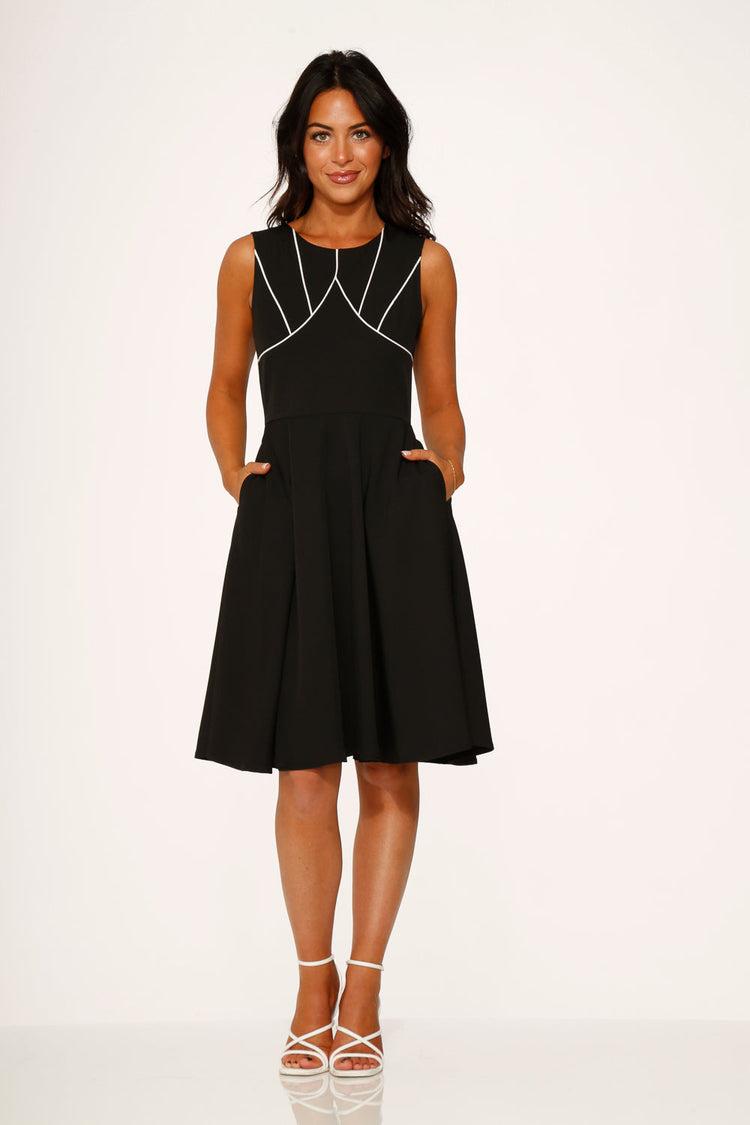Black & White Piping Swing Dress Product Image