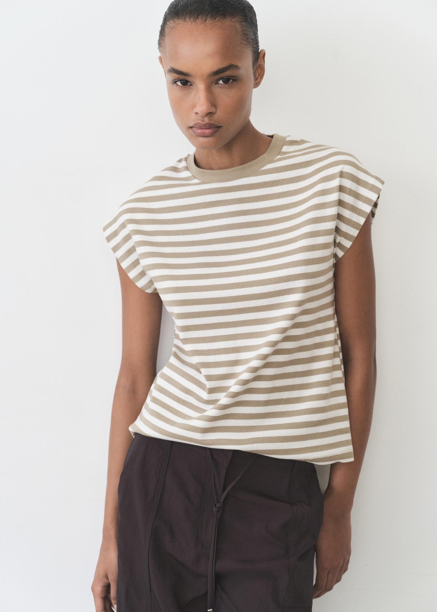 Striped short-sleeved t-shirt - Women | MANGO USA Product Image