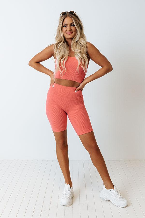 Up At Dawn High Waist Ribbed Biker Shorts in Dusty Rose Product Image
