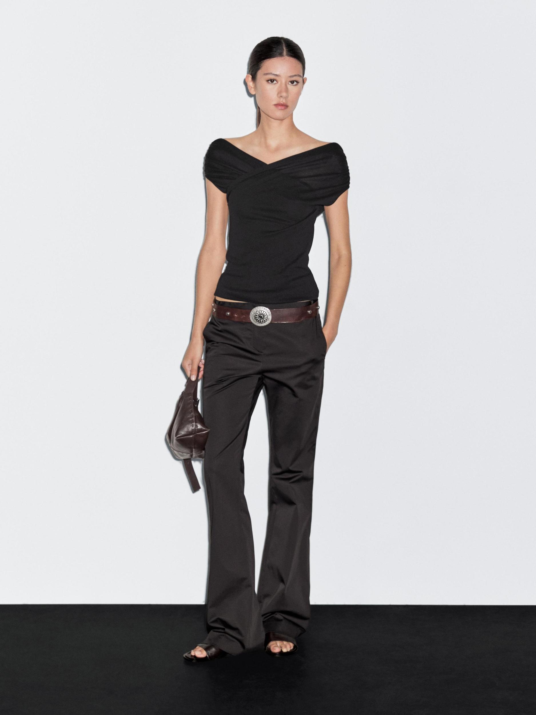 100% cotton surplice boat neck top Product Image