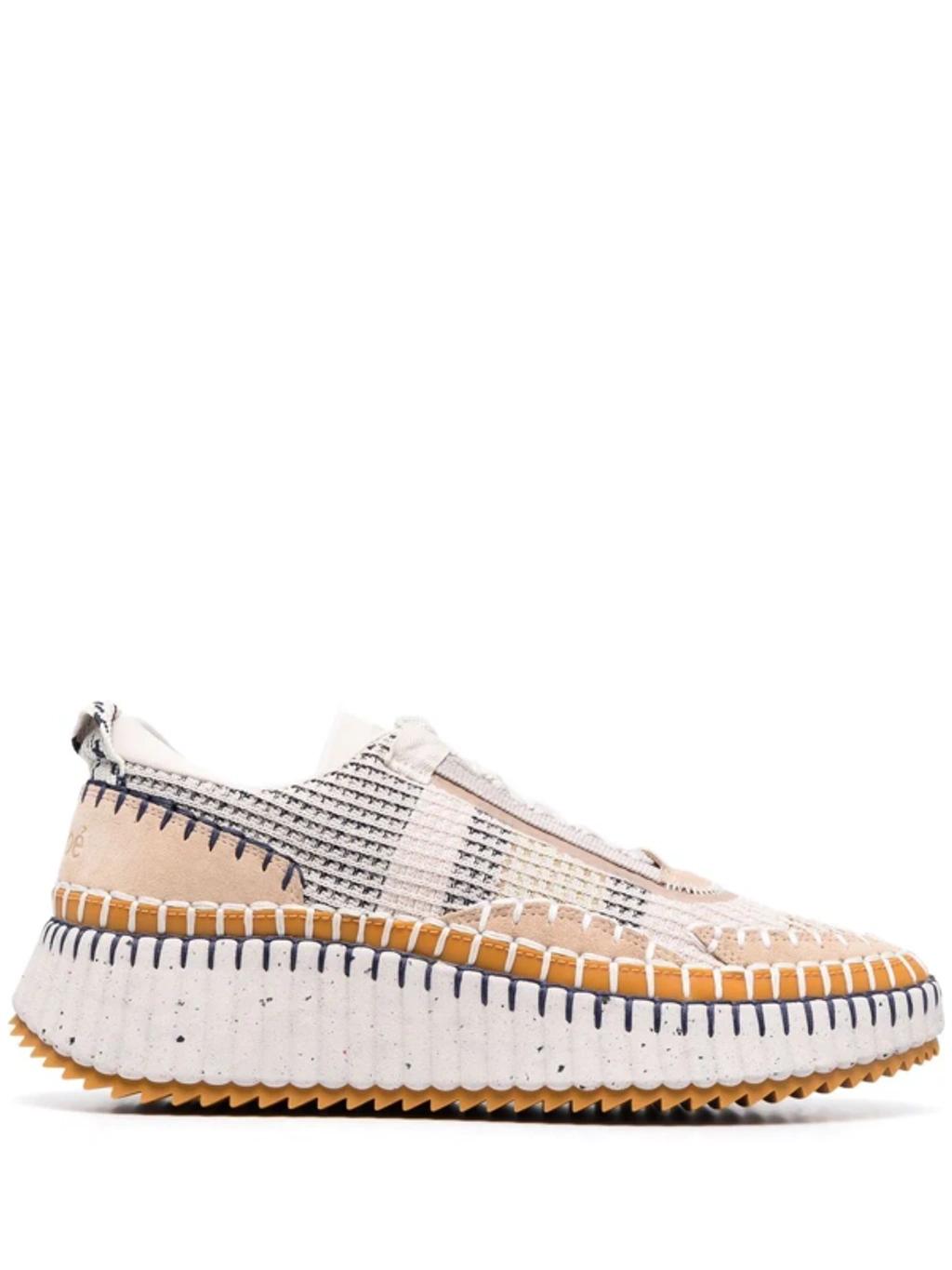 CHLOÉ Nama Embroidered Suede And Recycled-mesh Sneakers In Biscotti Beige Product Image