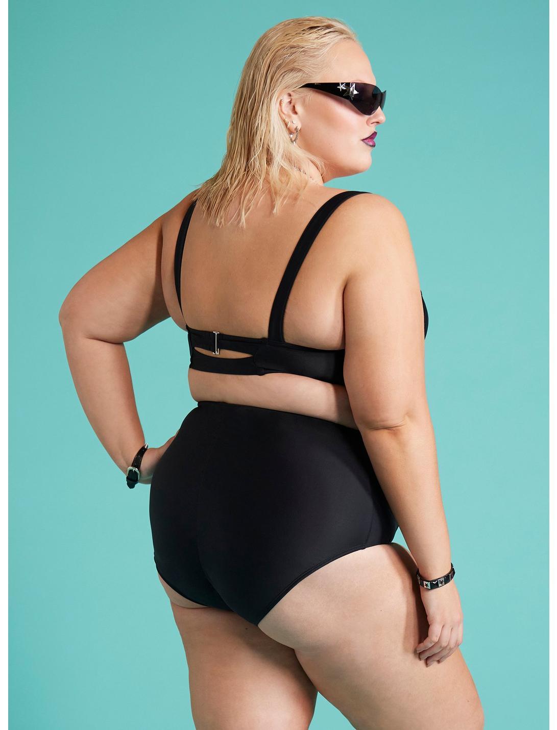 Black Grommet Buckle Swim Top Plus Size Product Image