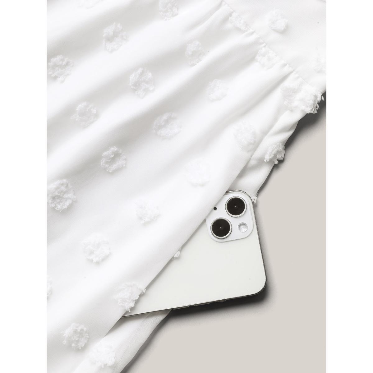 Plus Size Textured Plain Tiered Ruffles Sleeve Dress Originalwhite Women Elegant Woven ribbon&lace trim Round Neck Cap Sleeve Curvy BloomChic 12/L Product Image