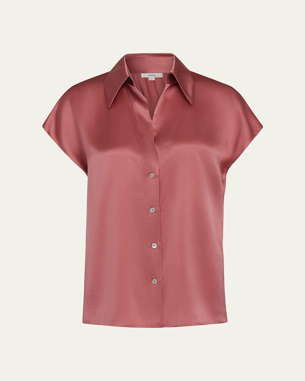 Womens Cap-Sleeve Silk Blouse Product Image