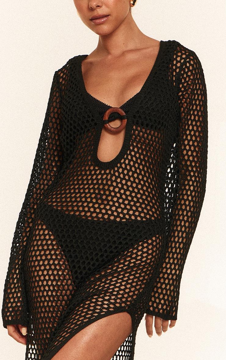 Black Crochet O Ring Maxi Beach Dress Product Image