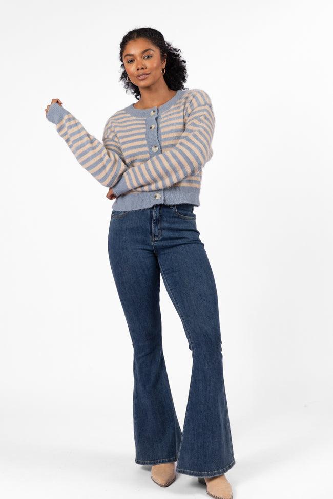 More Than Amazing Slate Grey Striped Button Front Cardigan FINAL SALE Product Image