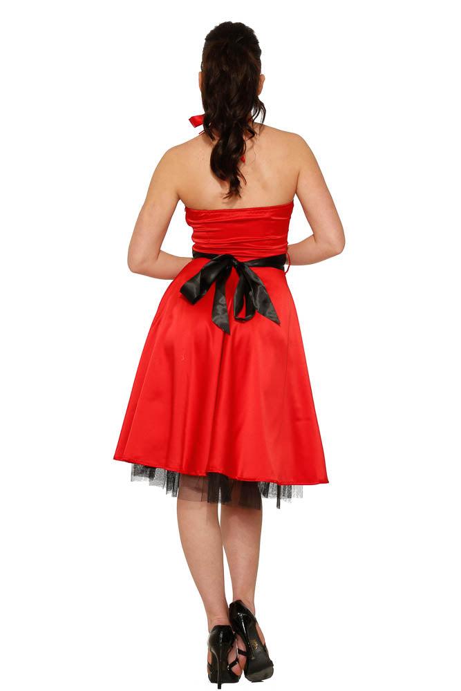 Red Satin Halter Swing Dress Product Image