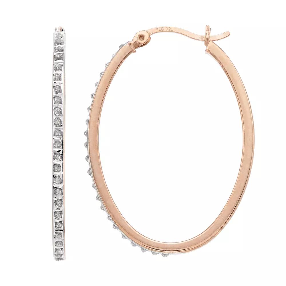 18k Rose Gold Over Silver Diamond Mystique Oval Hoop Earrings, Women's Product Image