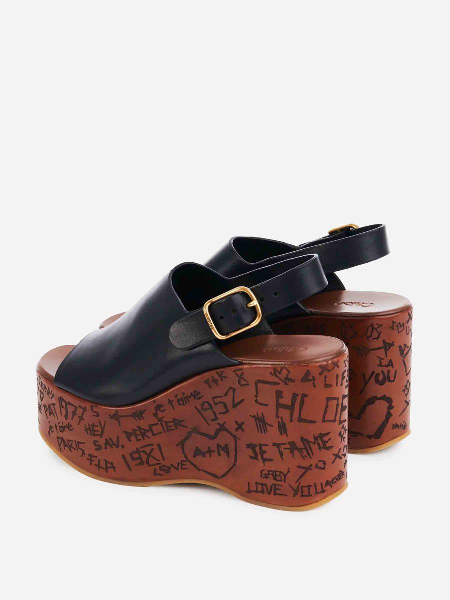 CHLOÉ Maxime Leather Slingback Platform Wedge Sandals In Black Product Image