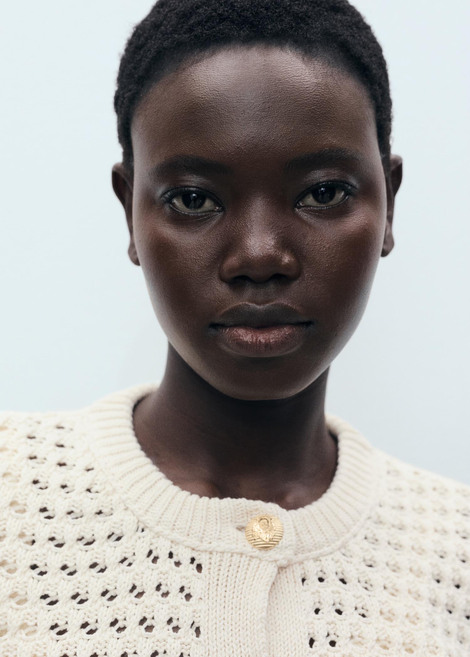 Striped openwork knitted cardigan - Women | MANGO USA Product Image