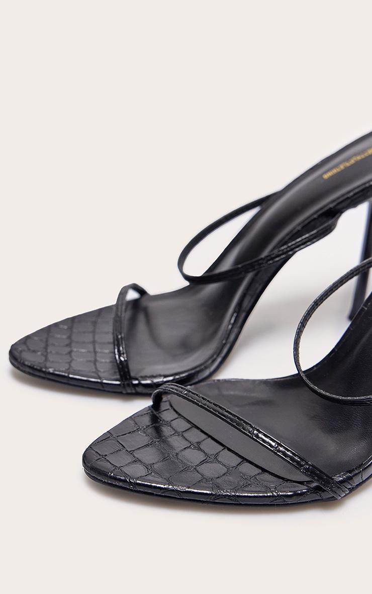 PLT Label Black Croc Faux Leather Barely There Point Toe High Heels Product Image