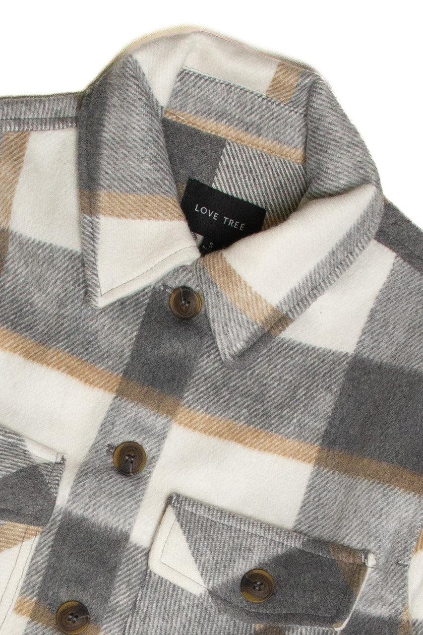 Greige Brushed Plaid Shacket Product Image