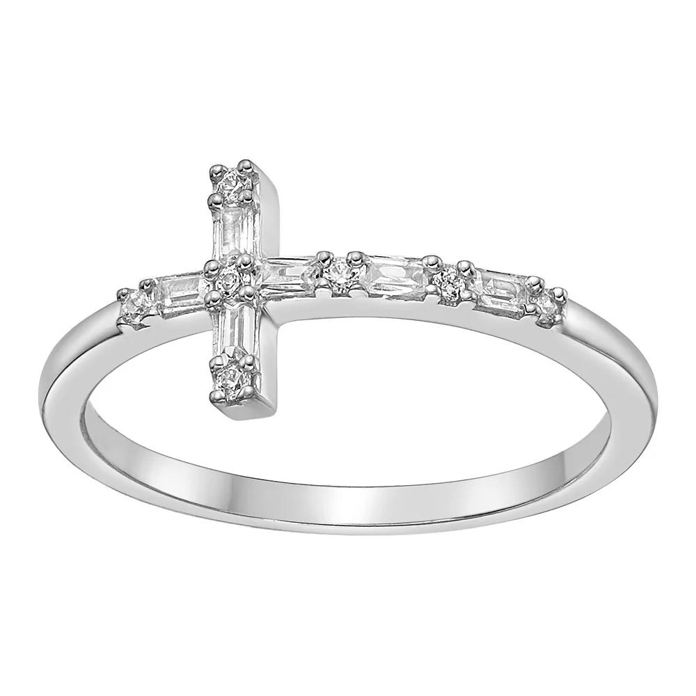 Gemminded Sterling Silver 1/8 Carat T.W. Diamond Sideways Cross Ring, Women's, Size: 9 Product Image