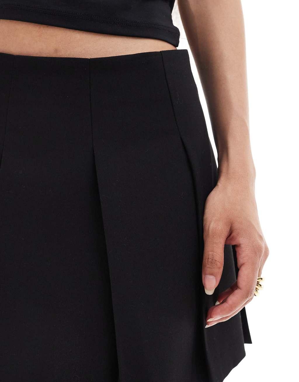 ASOS DESIGN Petite tailored pleated mini skirt in black Product Image