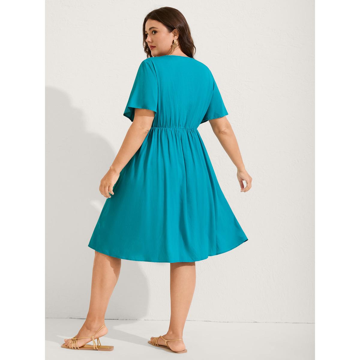 Plus Size Rayon Floral Embroidered Pockets Midi Dress Arctic Women Boho V-neck Sleeveless Curvy BloomChic 12/L Product Image