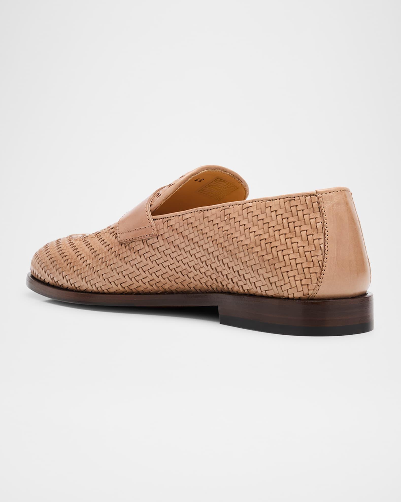 Men's Woven Leather Penny Loafers Product Image