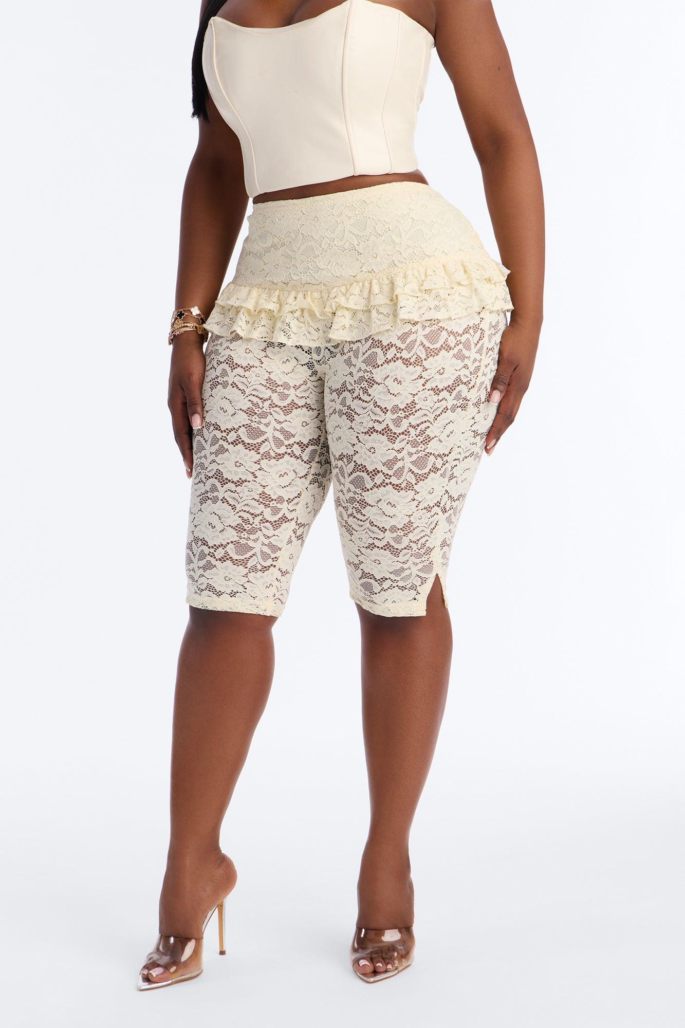 Antonella Skirted Lace Capri Legging - Ivory Female Product Image