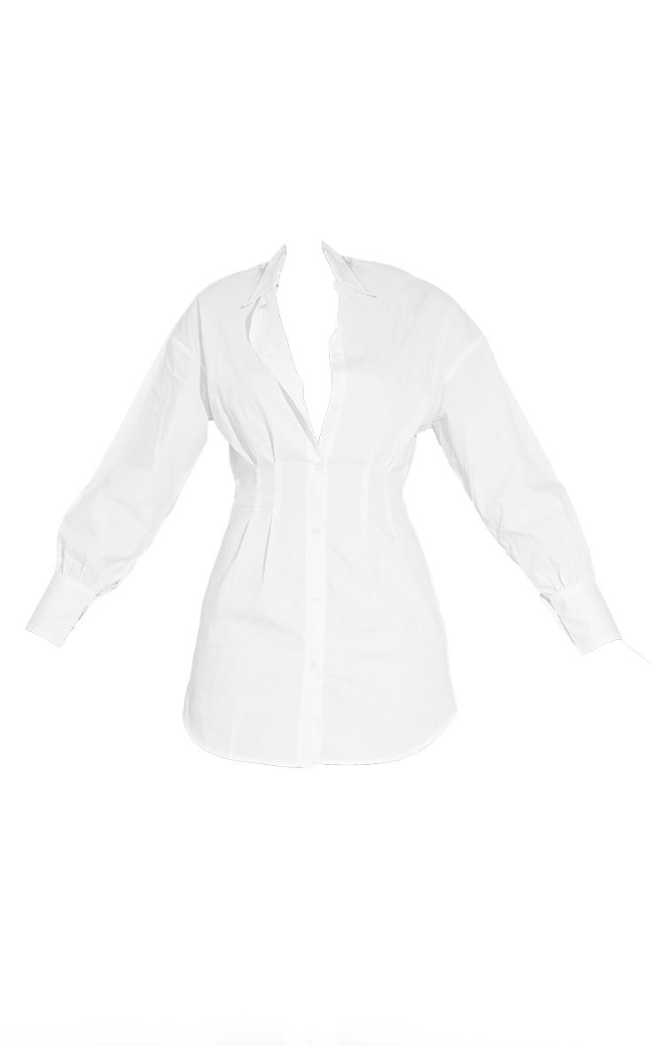 White Fitted Waist Long Sleeve Button Shirt Dress Product Image