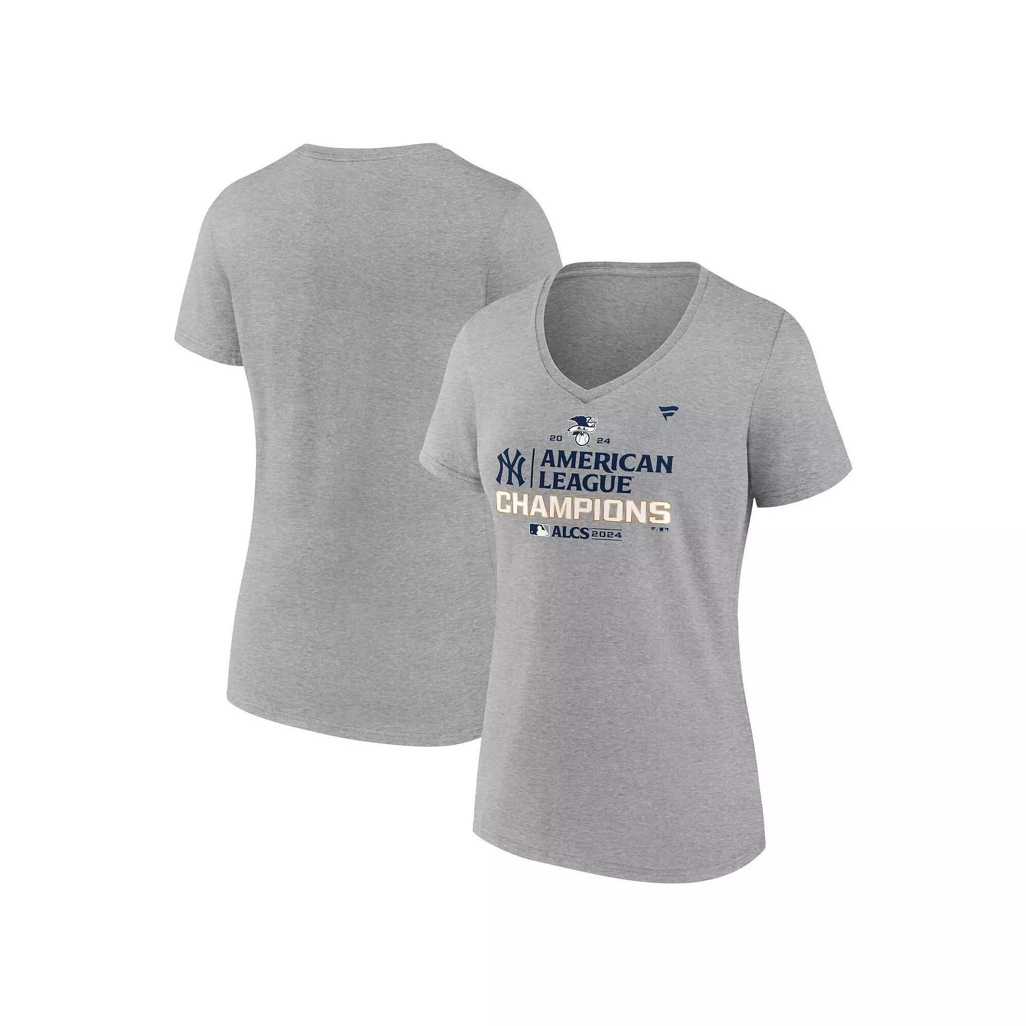 Women's Fanatics Heather Gray New York Yankees 2024 American League Champions Plus Size Locker Room V-Neck T-Shirt, Size: 1XL, Grey Product Image